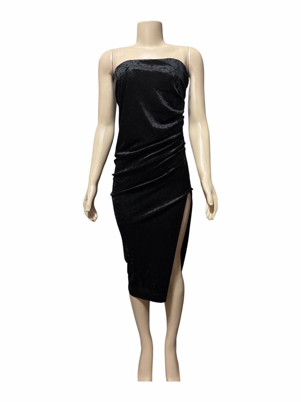 NWT Antonio Melani Sz 6 Mischa Black Crushed Velvet Strapless Ruched Midi Dress